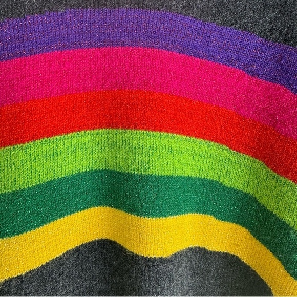 Lea & Viola Dark Heather Grey Rainbow Stripes Long Sleeve Sweater Size: Small - Picture 4 of 13